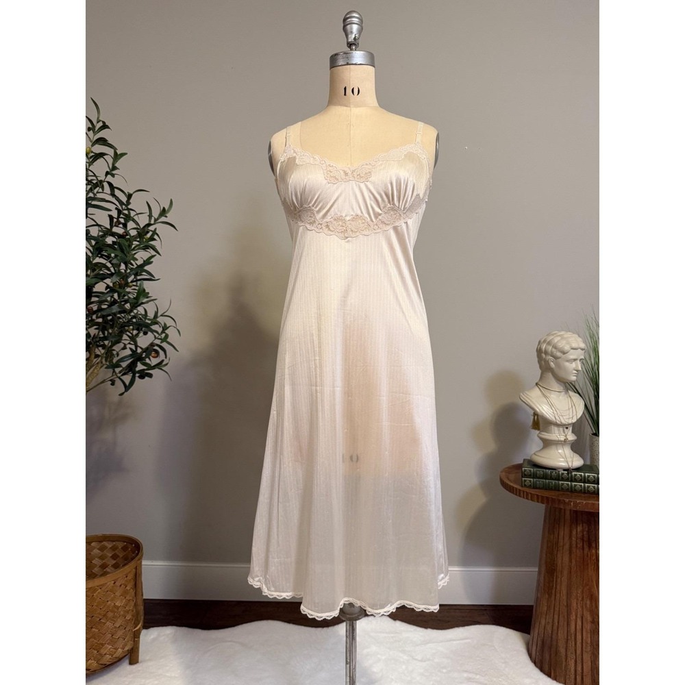 Elizabeth Gordon Vintage Nightgown Slip Ivory Nylon Lace Small Minimal - Picture 7 of 15